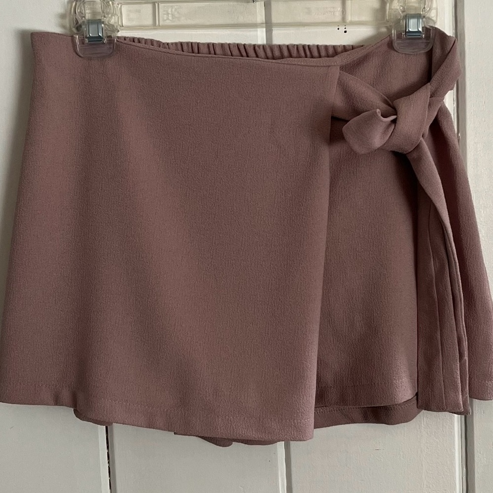 Dusty Pink Sz M Coquette Soft Girl Cottagecore Faux Wrap Stretch Mini Skort